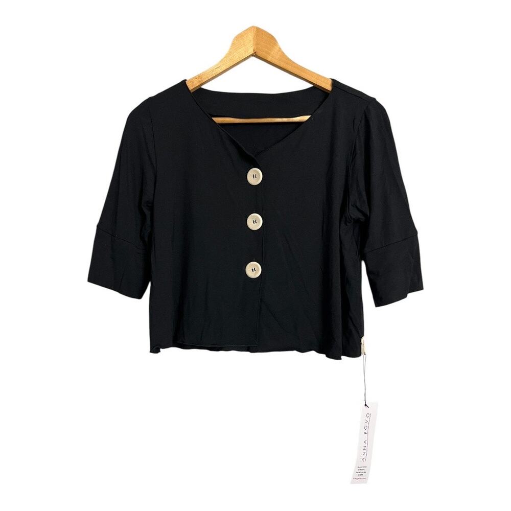 Anna Povo Blouse Cropped NWT New Black Shirt S Small Basic Casual